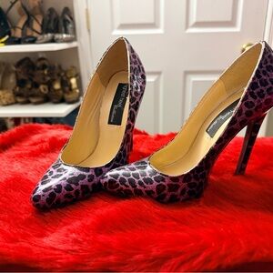 Purple Leopard Print Pointed-Toe Stiletto Pumps - Women